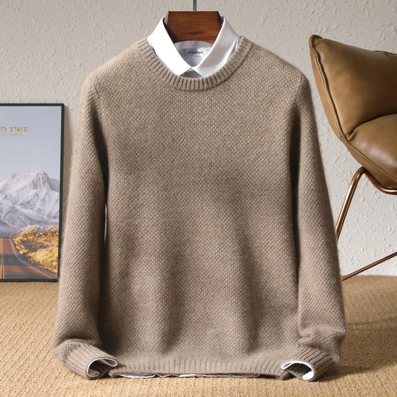 2023 Autumn/Winter New Cashmere Sweater Men's Solid Round Neck Sweater 100% Woolen Thickened Loose Relaxed Knitted Pullover