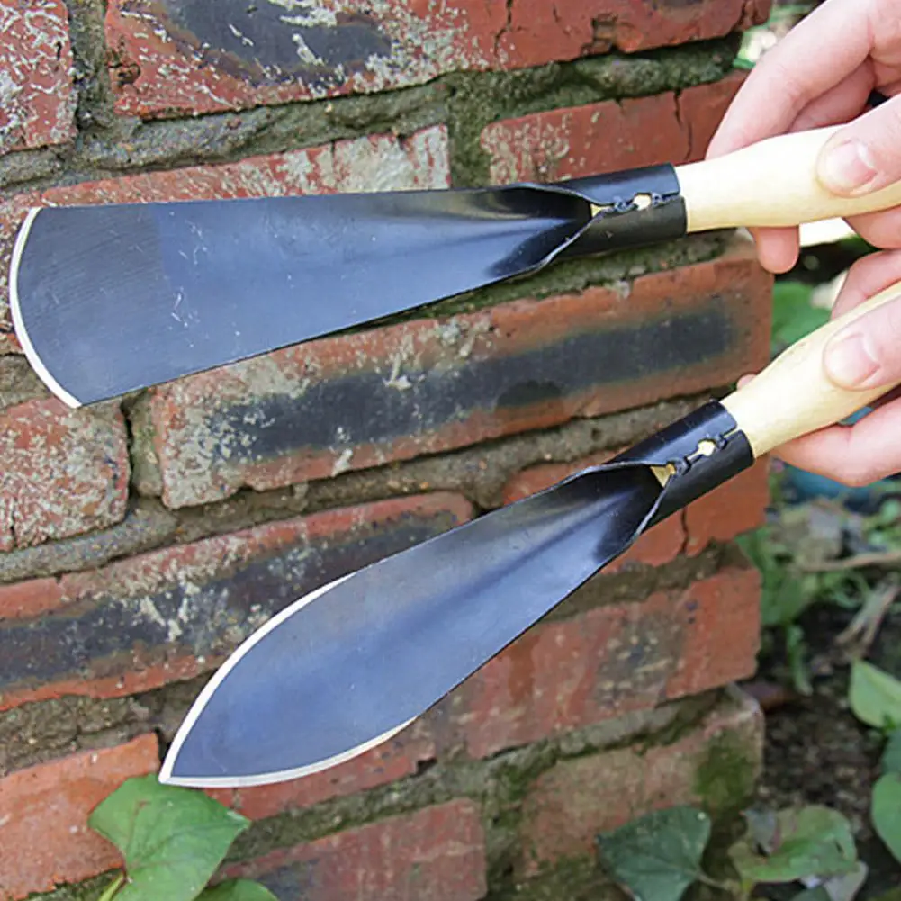 2 шт. садовый ручной мастерок, небольшой садовый мастерок с деревянной ручкой для посадки, копания, пересадки (плоская лопата + острая лопата)
