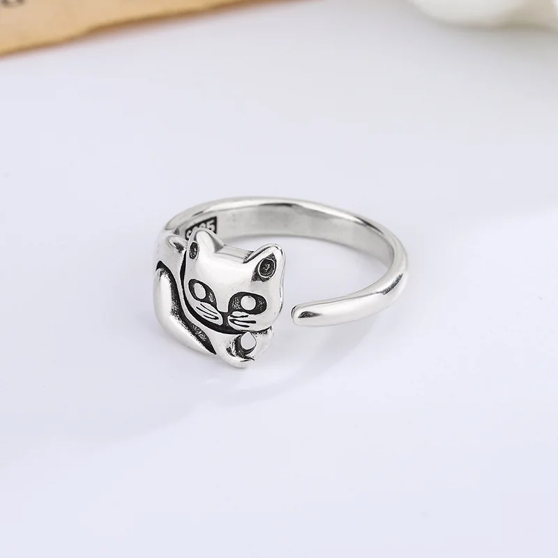 Women's 925 Sterling Silver Cute Cat Opening Ring