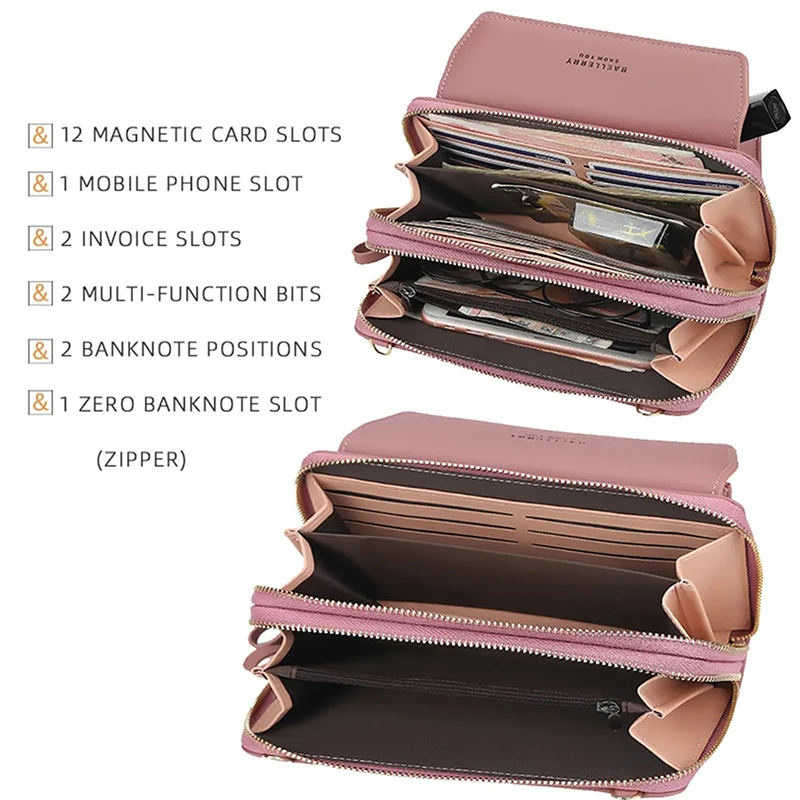 Baellerry New Women Bag Wallet Double Zipper Large Capacity Handbags Female Purse Phone Pocket Crossbody Shoulder Bags For Girls