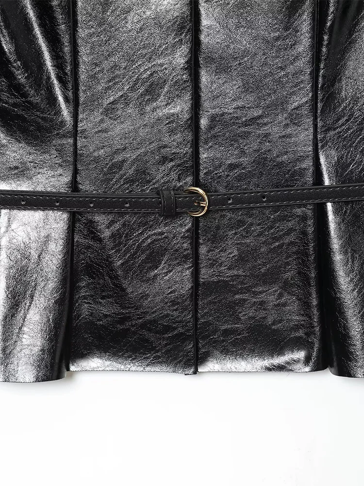 Haut de ceinture sans manches pour femmes, style européen, mode polyvalente, tempérament, couleur unie, coupe cintrée, effet imitation cuir