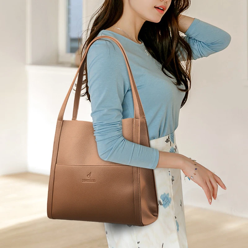 2023 Luxury Soft Leather Handbags For Women New Designer Ladies Shoulder Bags Large Capacity Shopper Casual Tote Bags Bolsas