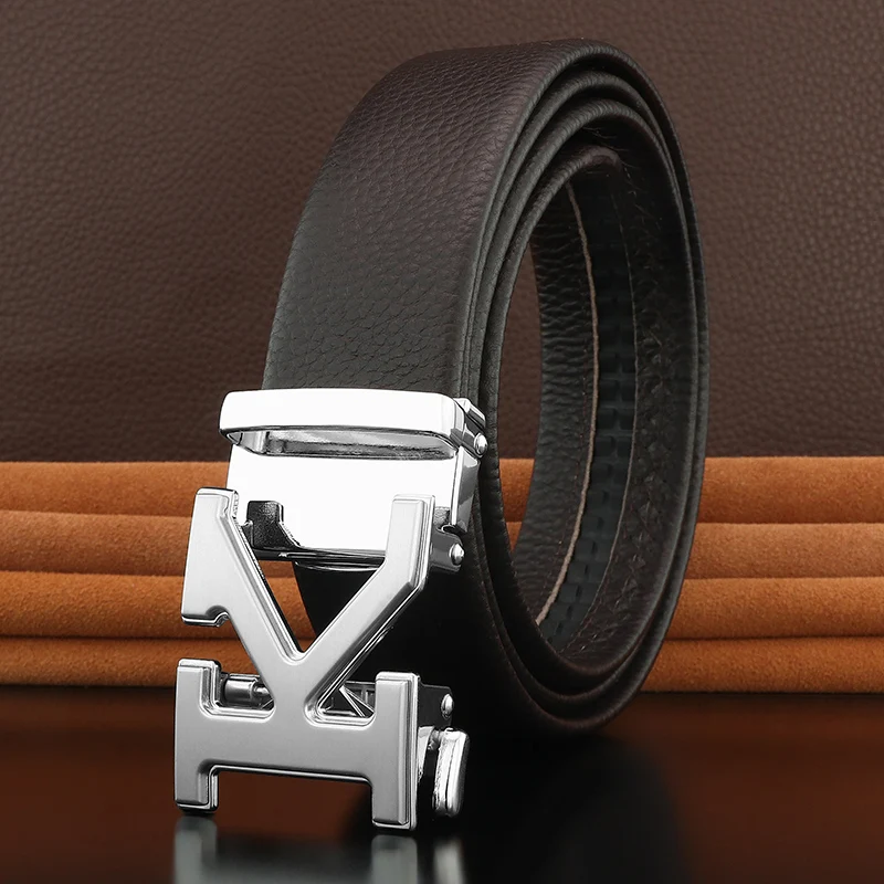 men K letter Designer belts Automatic Buckle high quality luxury belts formal cowhide leather young men Waistband leisure