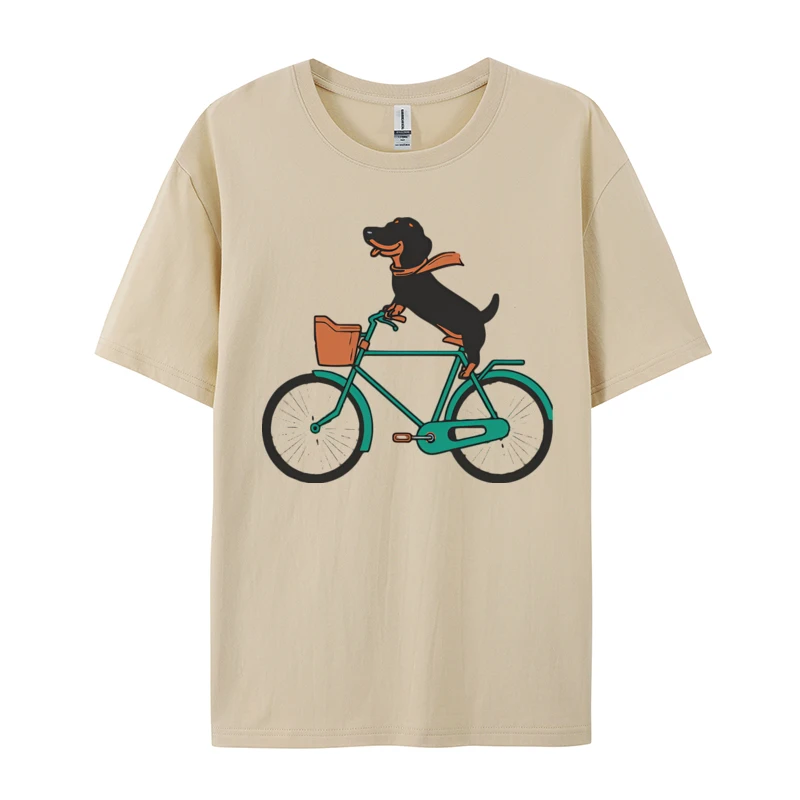 

Happy Dachshund Riding A Bike T-shirt Design Cycle Shirt Tops & Tees Cotton Top T-shirts For Men Simple Style