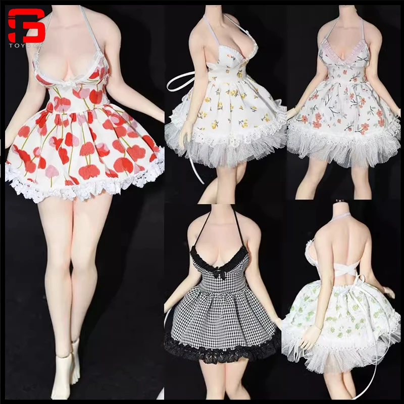 In Stock 1/6 Scale Female Printed Slip Dress Lace Short Skirt Clothes Model Fit 12'' TBL S52 S34 S07 Action Figure Body Doll