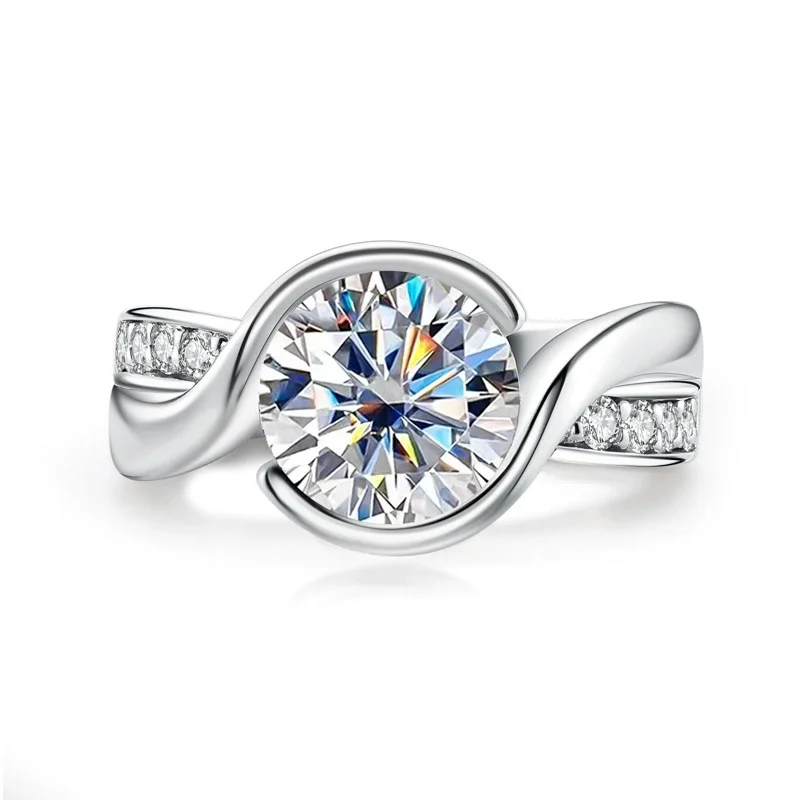 

ZFSILVER 925 Silver Fashion Luxury Trendy Color D 3ct Moissanite Moon Round Ring Charms Women Wedding Party Jewelry Gift RMO-092