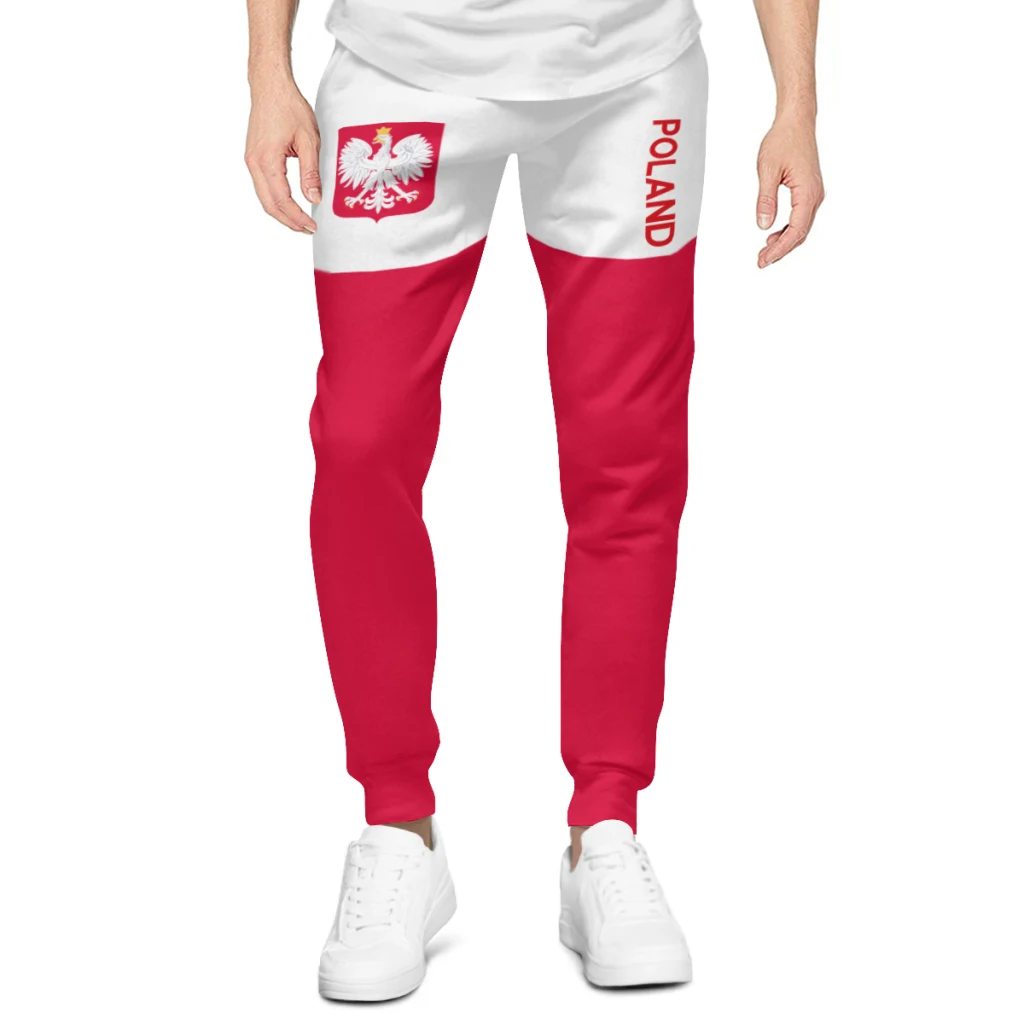 Mens Sweatpants Emblem Poland Flag Pants with Pockets Joggers Soccer Football Multifunction Sports Sweat With Drawstring