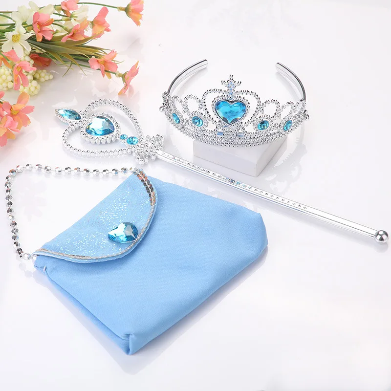 Elsa Princess Accessories Gloves Purse Wand Crown Jewelry Set Cosplay Dress Up Aurora Necklace Braid for Princess Accessories