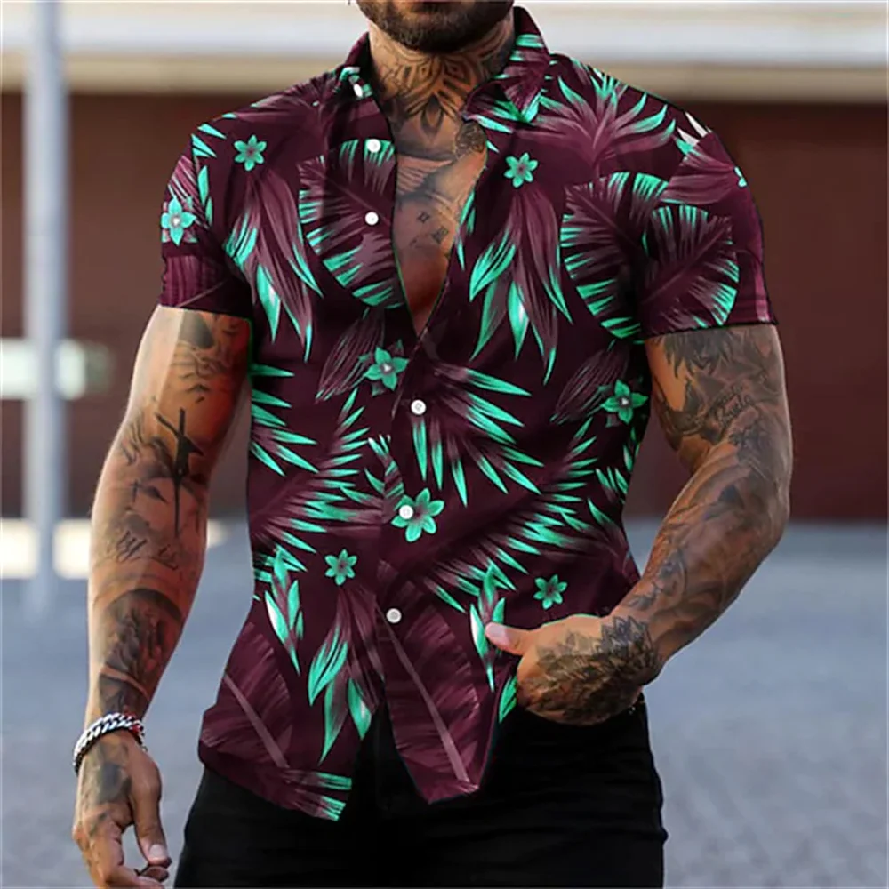 

Men's Hawaii Beach Casual Shirts Coconut Large 3D Print Retro 5xl Fashion Top Single Breasted Short Sleeve Sale Korean Floral