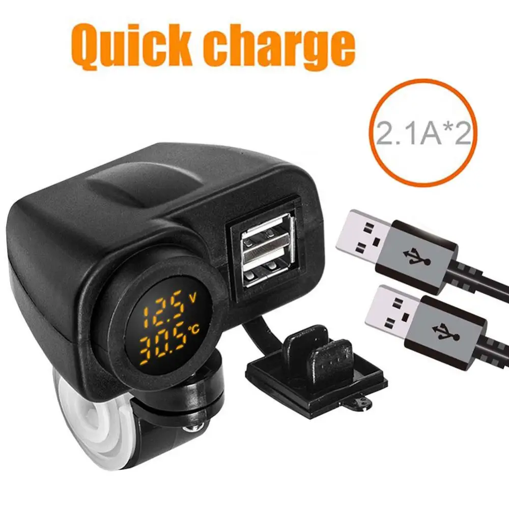 

Motorcycle Motorbike Dual USB Charger LED Digital Voltage Display Thermometer