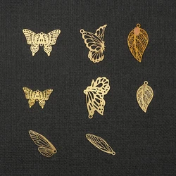 10Pcs Copper Hollow Butterflies Leaves Findings Metal Crafts Ornaments For Necklace Earrings Pins DIY Jewelry Making Accessories
