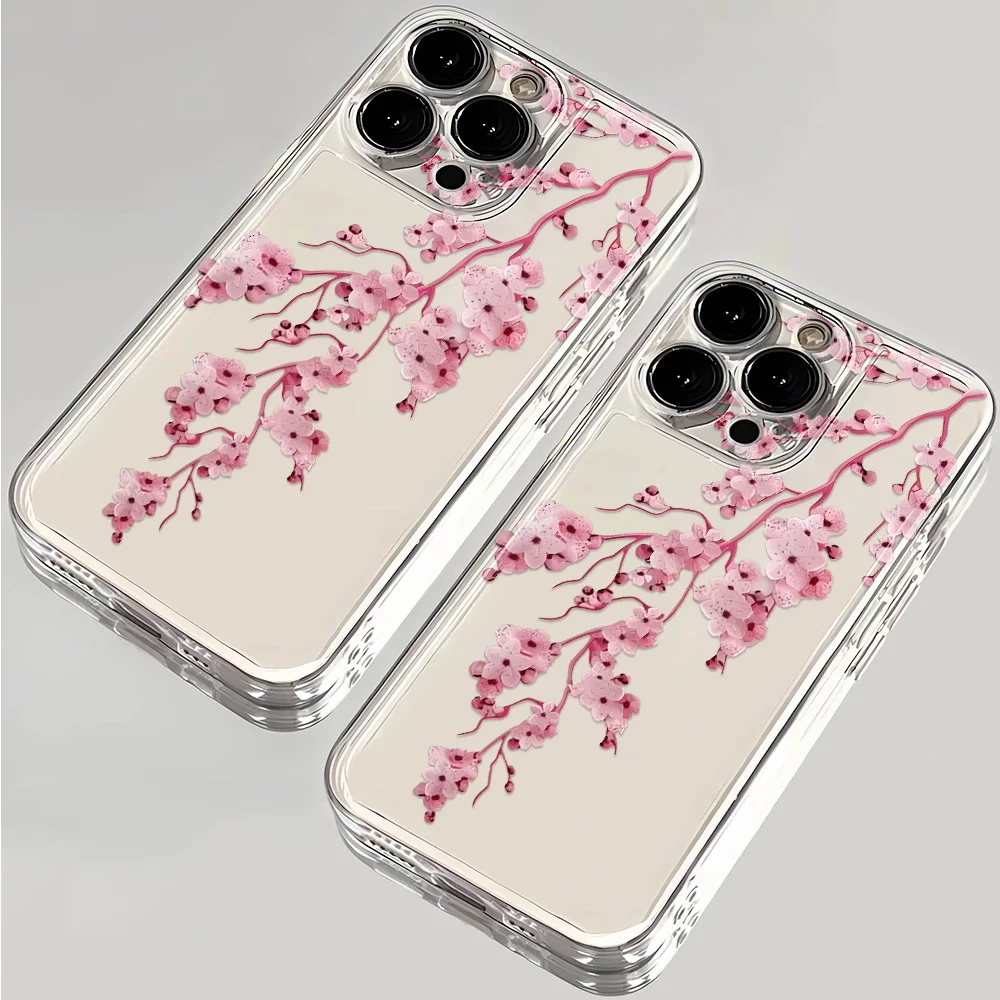 Pink Peach Blossoms Phone Case For Samsung S26 S25 S24 S23 S22 S21 S20 FE Note20 Plus Ultra Lite Edge 5G Clear Soft TPU Cover
