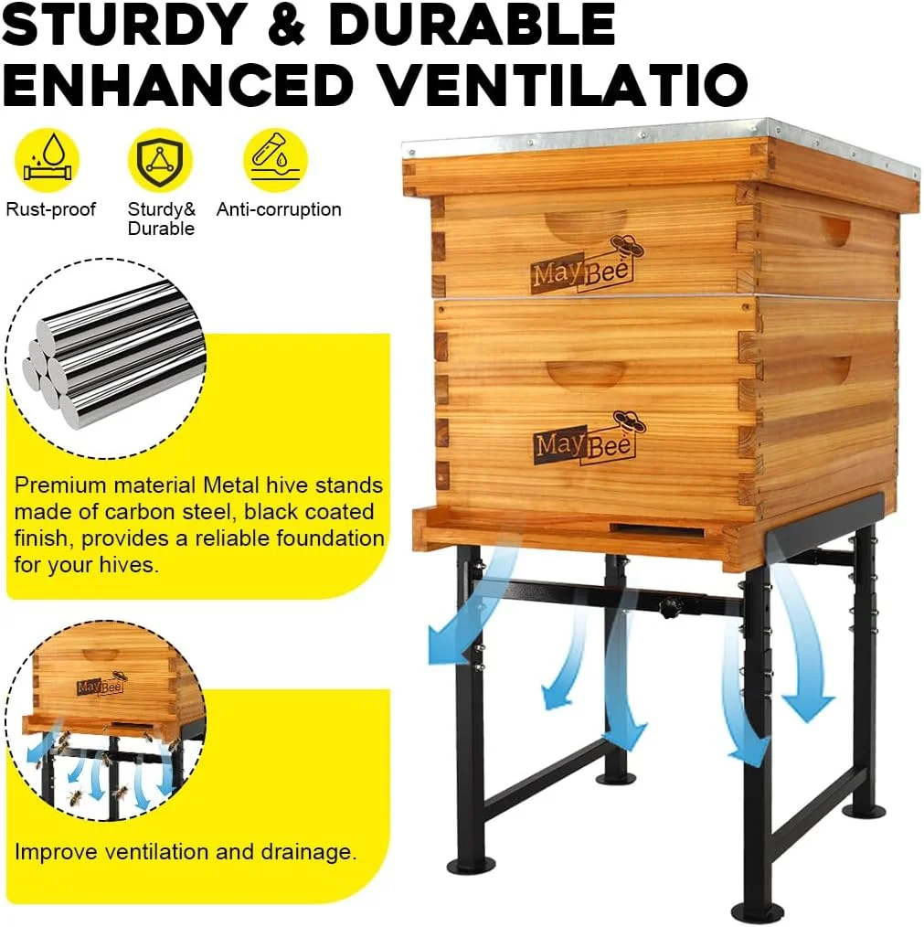 Adjustable Metal Bee Hive Stand, Adjustable Height(16.1”-20.9”) Hive Stand, Adjustable Width(15”-19”) Bee Hive Frame Stands Hive