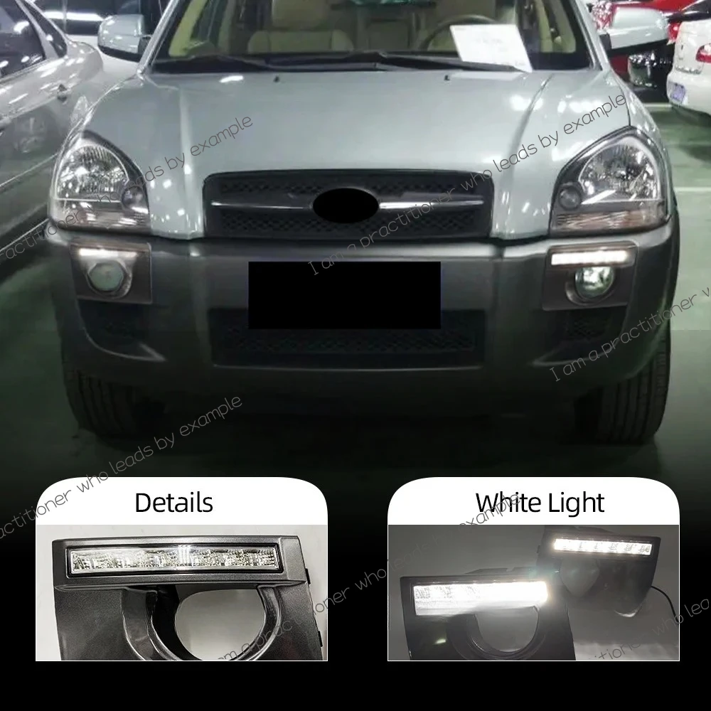

2 шт. светодиодные дневные ходовые огни для Hyundai Tucson 2005 2006 2007 2008 2009 дневные фары DRL противотуманные фары крышка противотуманной фары
