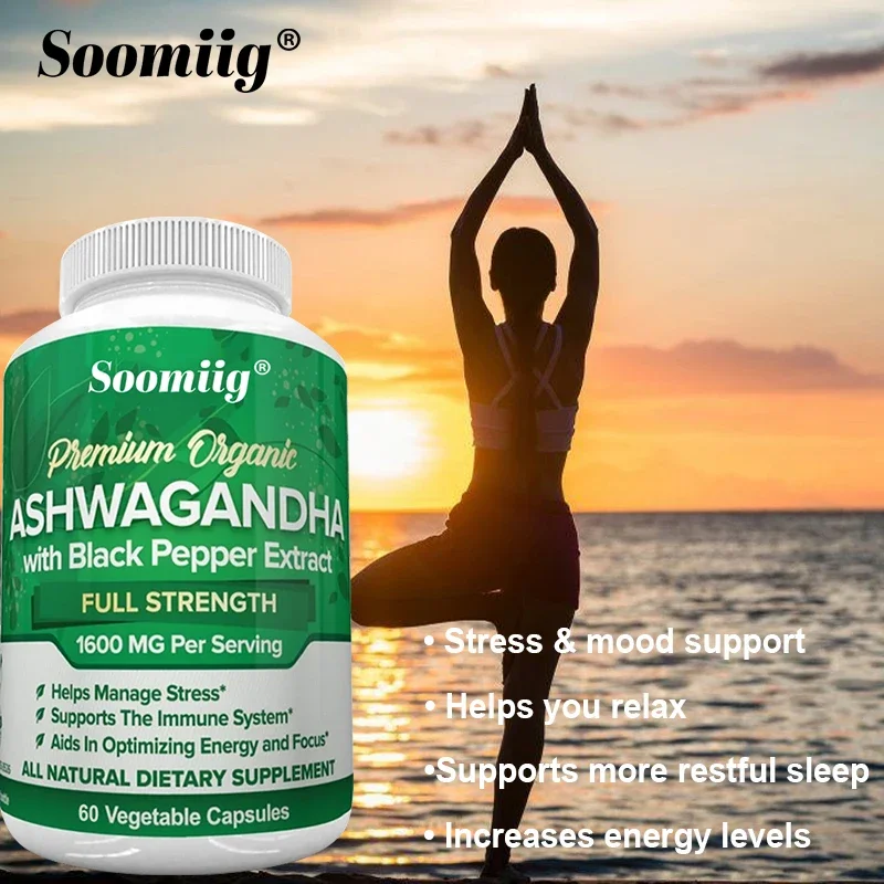 Soomiig Ashwaganda Extract 1600mg Stress and Emotional Support Immune System Helps Relax Support Sleep Improve Energy Levels