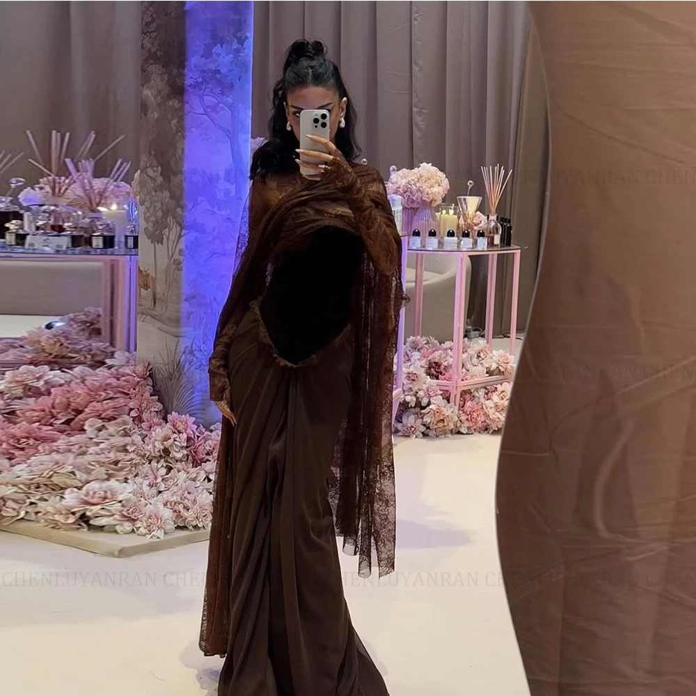 

Изысканные кружевные вечерние платья русалки по индивидуальному заказу, элегантные вечерние платья с шалью и круглым вырезом, роскошные платья с скользящим шлейфом для особых случаев