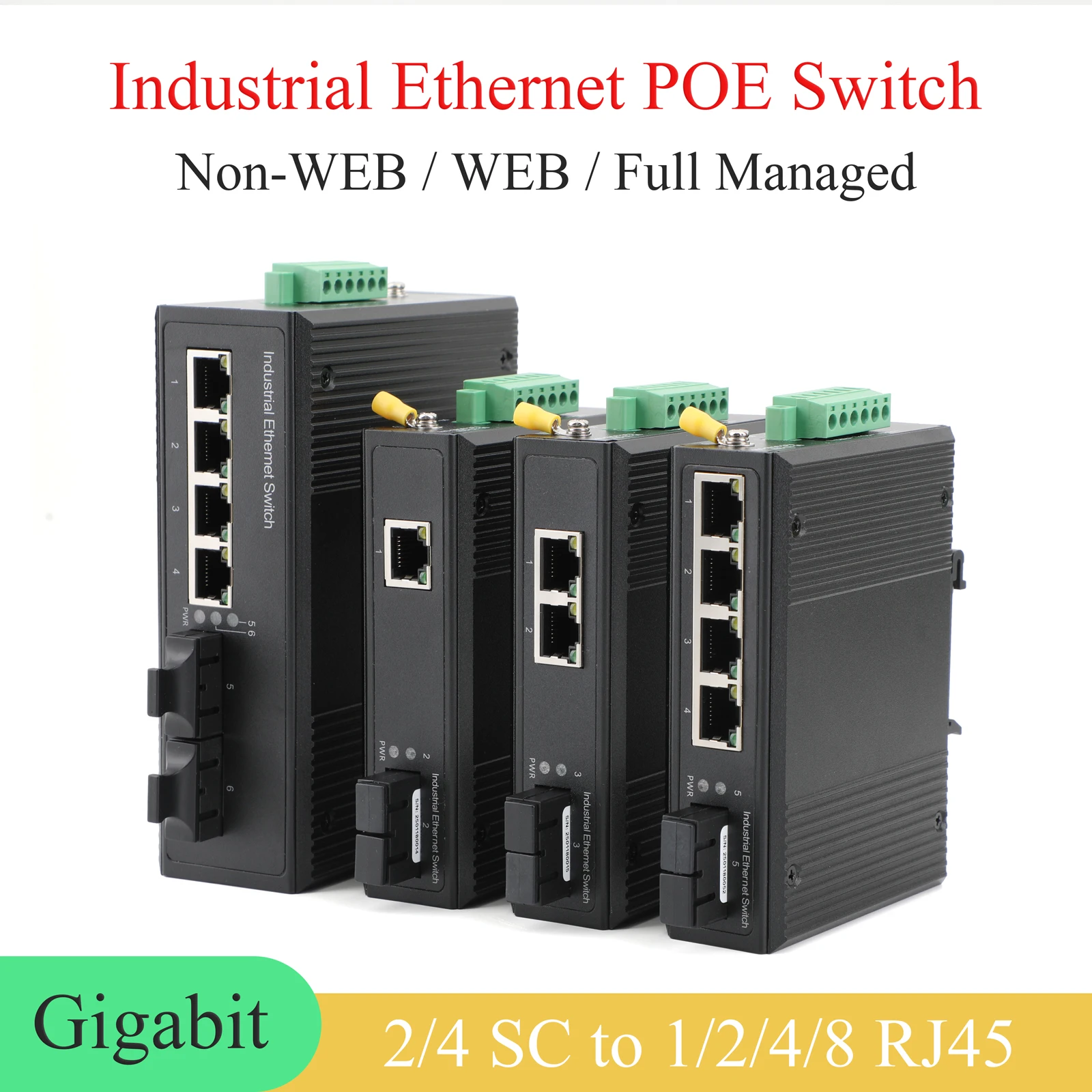 Gigabit Industrial POE WEB Managed Switch 1/2 Optical Ports+1/2/4/8 POE Ports Single-Mode Single/Dual-fiber SC Transceiver