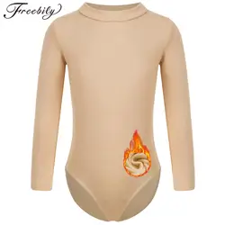 Kids Girls Fleece Lined Ballet Dance Leotard Nude Long Sleeve Gymnastics Leotard Bodysuit Thermal Underwear Dance Costume