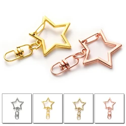 10Pcs New Star Pentagram Hollow Key Chain Rings Keychain DIY Accessories Lobster Clasp Keyring Jewelry Making Findings