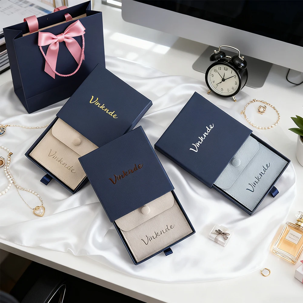 

Travel Organizer Earrings Box Cardboard Drawer Jewelry Packaging Boxes Ring Necklaces Bracelets Storage Bags Microfiber Snap Bag