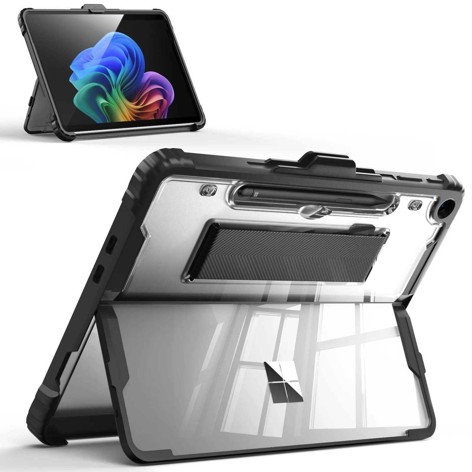 Case for Microsoft Surface Pro 12 Inch 2025 All-in-One Rugged Transparent Protective Cover with Multi-Angle Kickstand Pen Holder