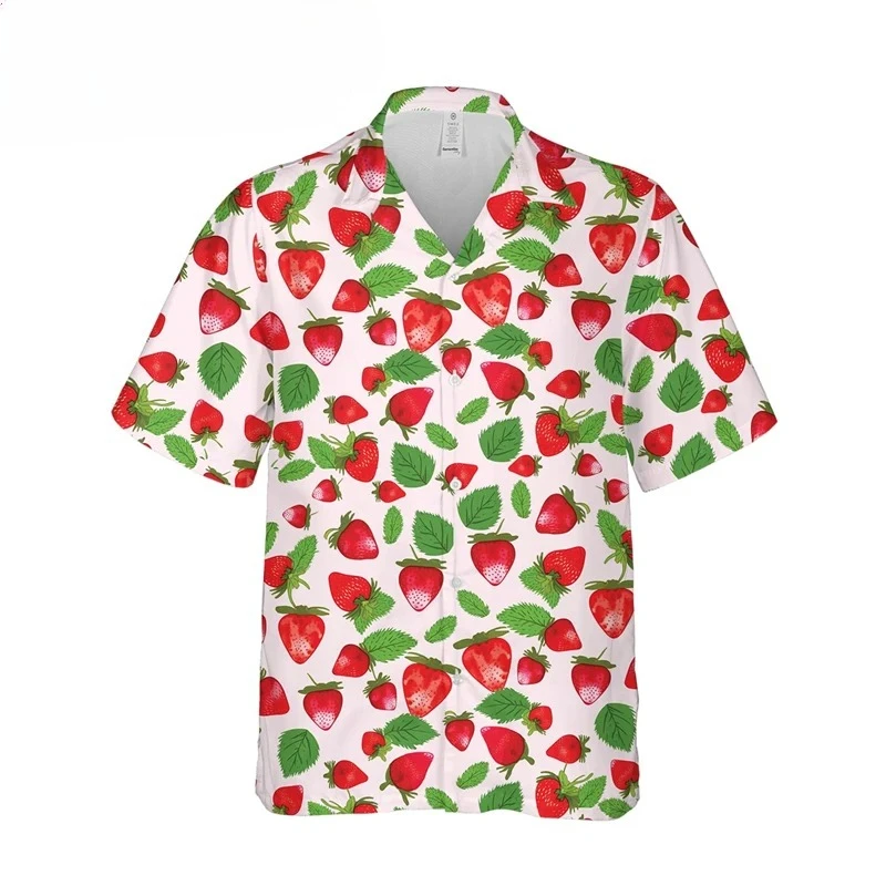 Nowe koszule hawajskie z motywem owoców, modne letnie koszulki z krótkim rękawem, z kołnierzykiem, z nadrukiem 3D, luźne bluzki w stylu Harajuku, unisex.