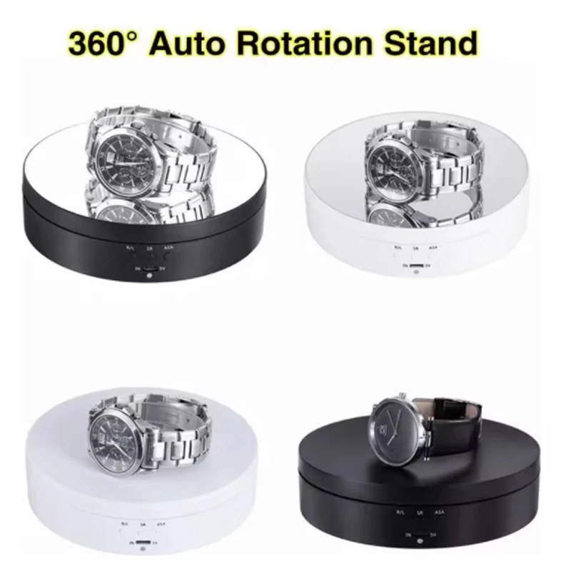 USB power supply, rotating shooting, 360-degree turntable with three speeds, jewelry rack, electric rotating mirror display stan