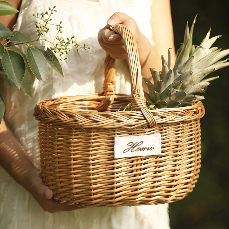 

Hand woven willow woven bag hand-held shopping basket fruit basket bamboo woven bamboo basket small basket