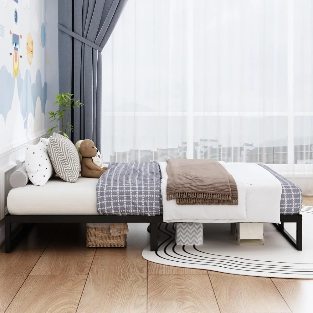Estrutura de cama de metal queen size 10 polegadas, base de colchão queen resistente preta, sem necessidade de molas de caixa, sem ruído, montagem fácil