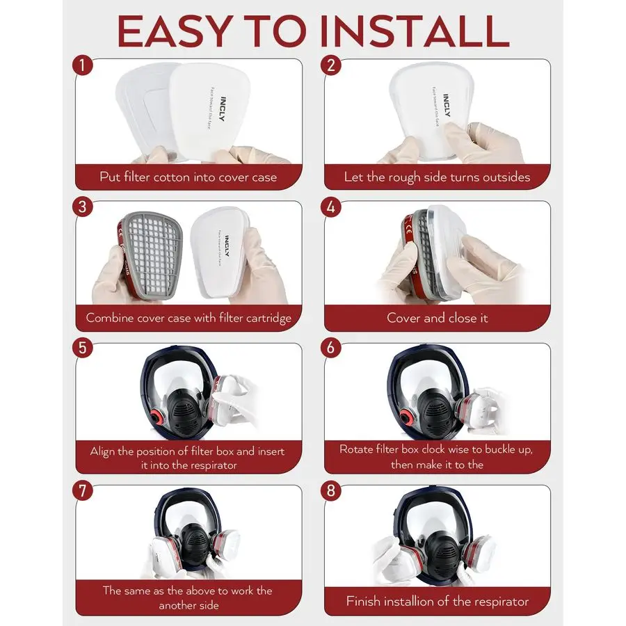 Masque anti-poussière complet, masques faciaux sûrs, couverture réutilisable pour contre la fumée, la poussière, les produits chimiques, la peinture, le ponçage, le soudage, les vapeurs, l'exploitation