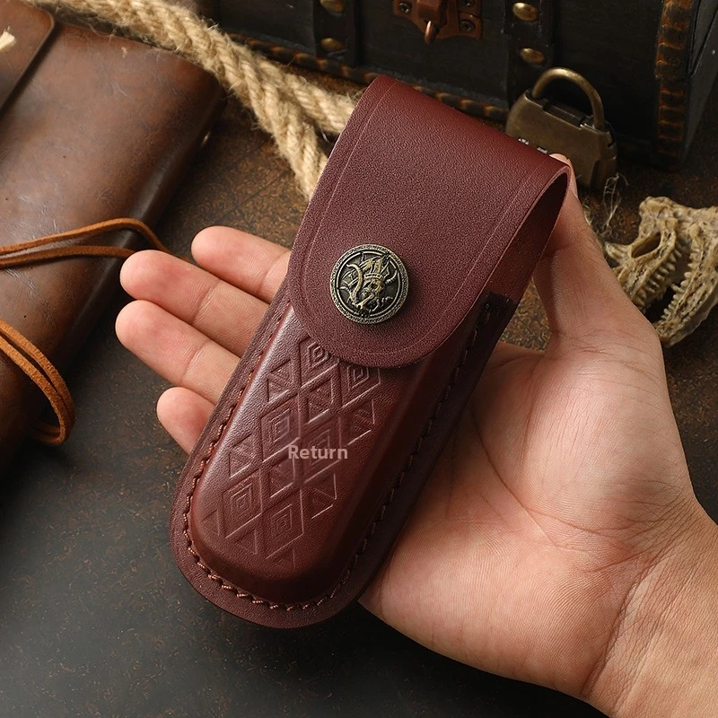 Handmade Genuine Leather Pocket Knife Case - Durable Cowhide Side-Mounted Folding Knife Protection Case For Storing The Leather