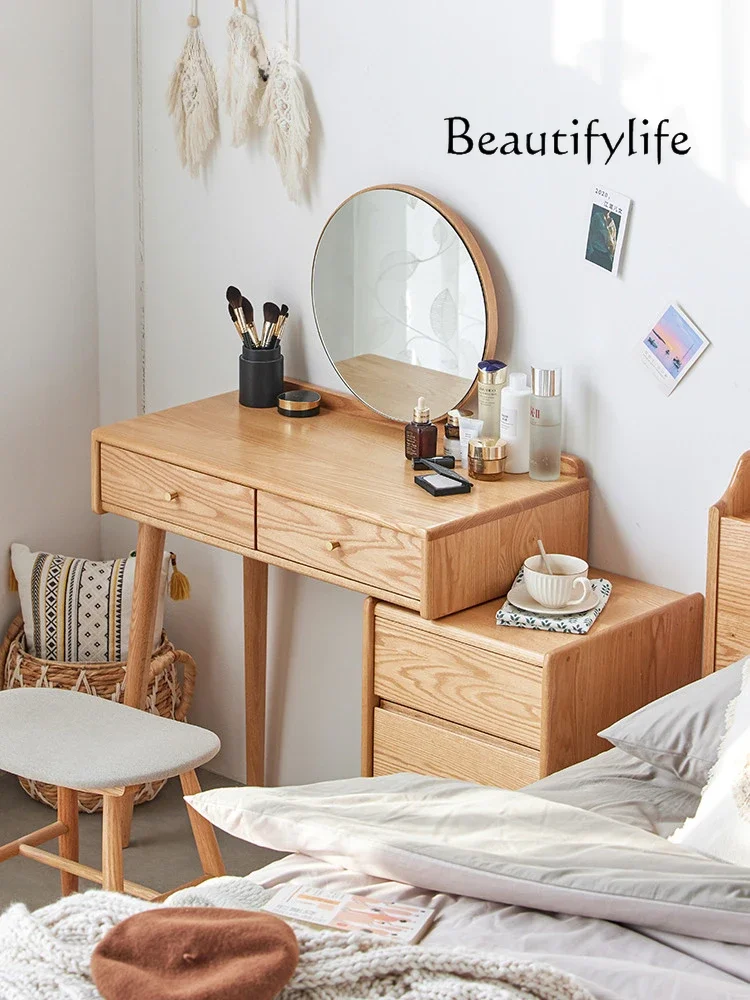 N19 Nordic Light Luxury All Solid Wood Retractable Dresser Modern Minimalist Bedroom and Household Makeup Table