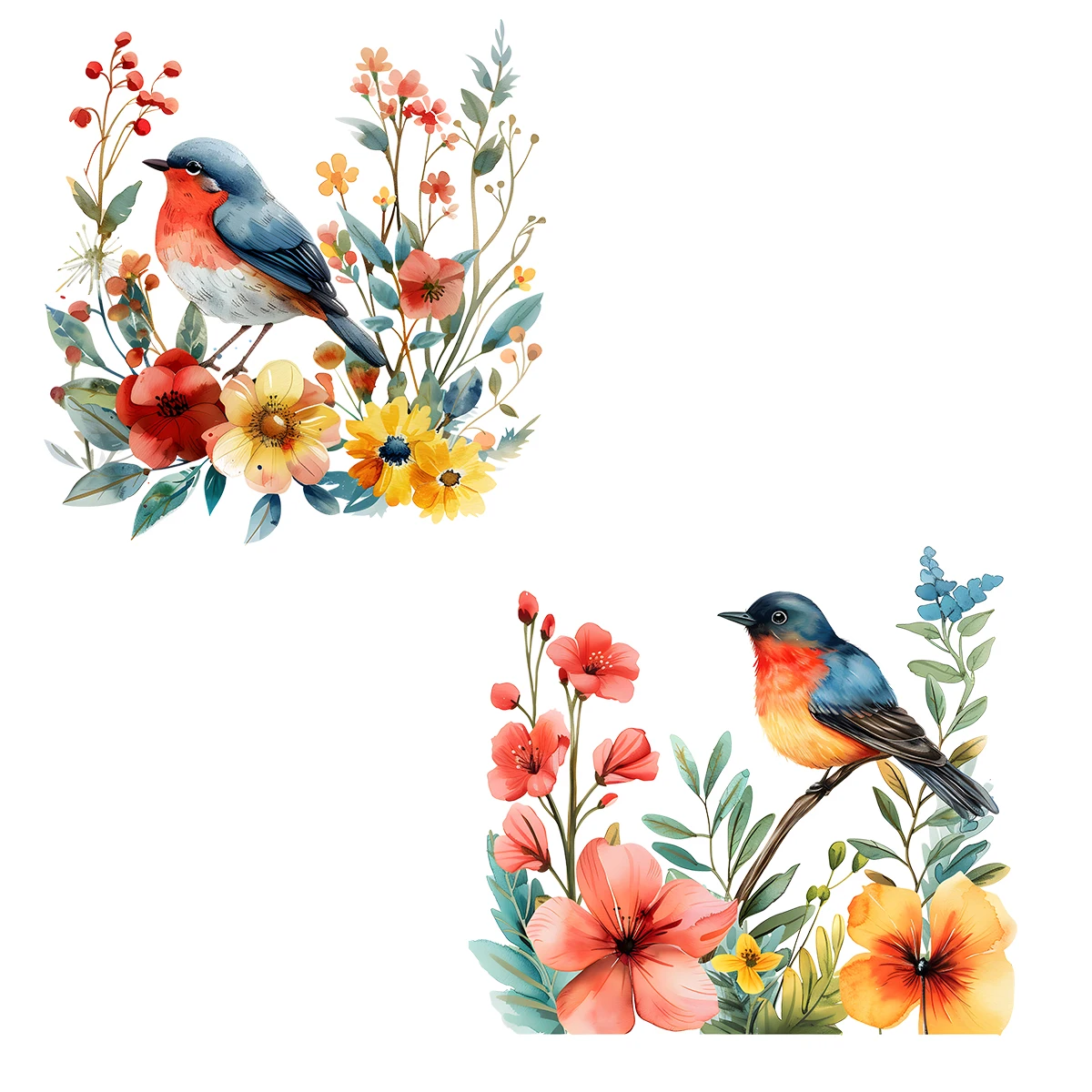 2PCS DIY bathroom sticker bird flower design for bathroom water tank decoration toilet sticker detachable waterproof
