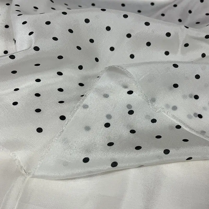 Designer Cloth Crepe De Chine Silk Thin Type Clothing Fabric Polka Dot Maple Leaf Non-Elastic Micro Transparent Dress Shirt