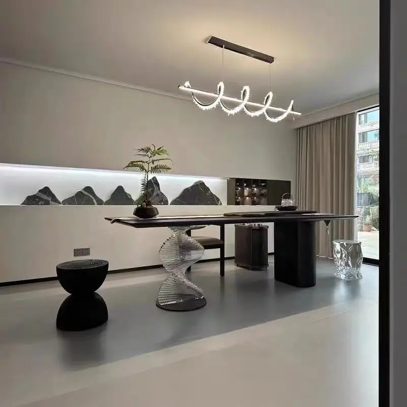 Italian minimalist solid wood acrylic tea table New Chinese large board desk Bench tea table Suspended dining table