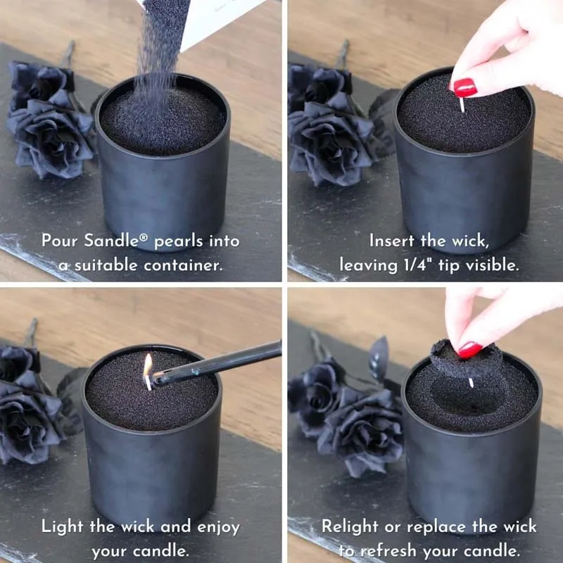 Black Candle Sand with Wick, 200g with 10 Wicks Pearl Candles Sand, Pearled Candle, Wax Granules for Wax Candle Making view 2