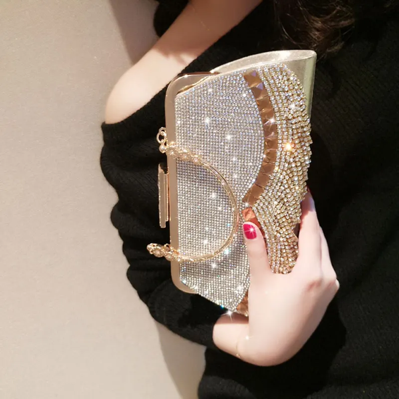 Yorei Tas Malam Wanita Clutch Berlian Fashion Baru Clutch Hari Bling Dompet Pernikahan Emas Tas Tangan Wanita Paket Bahu