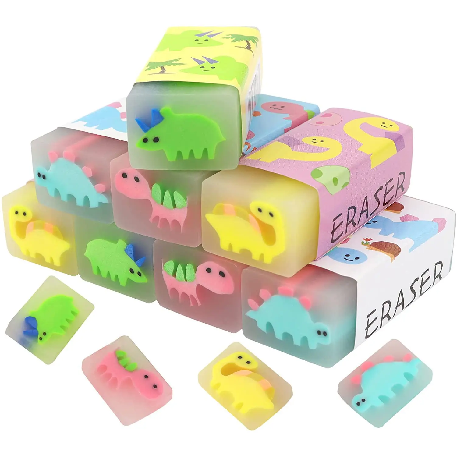 4Pcs Dinosaur Erasers, Cartoon Animal Writing Jelly Erasers, Soft and Flexible Art Eraser, Perfect Gift for Pupils