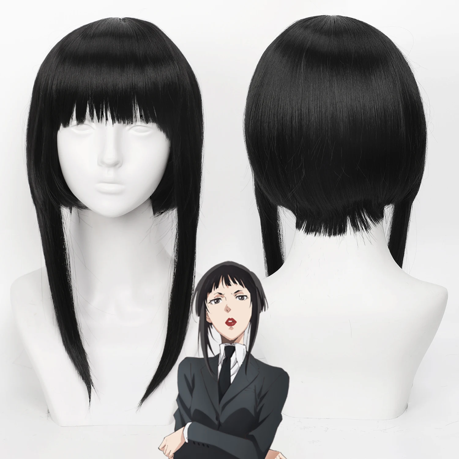 

Парик для косплея Аниме Амемия, черный, прямой, с челкой и длинными бакенбардами, термостойкий, из синтетических волос, с имитацией кожи головы, для Comic Con