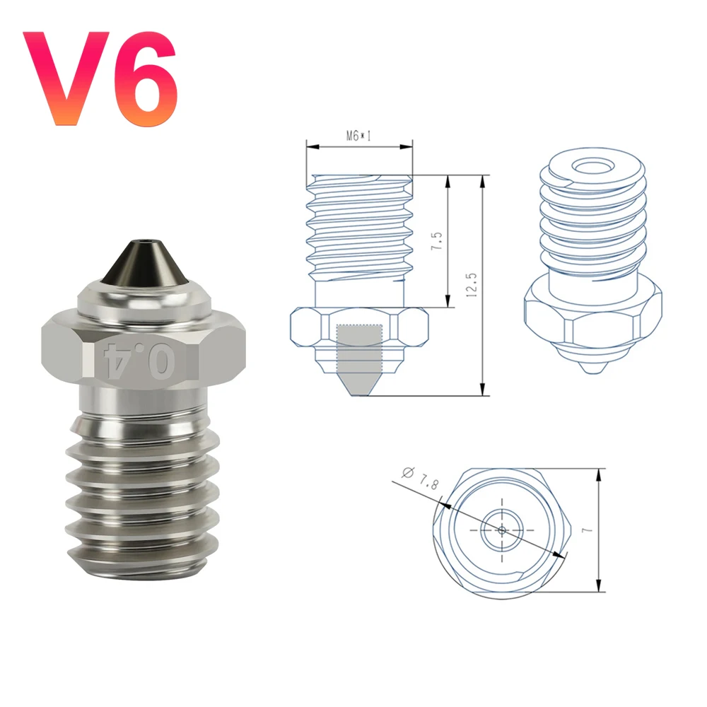 V6 Bimetal Nozzle DLC Hardened Steel Bi-metal Volcano Nozzles High Temperature Wear Resistant E3D V6 Volcano 3D Printer Hotend