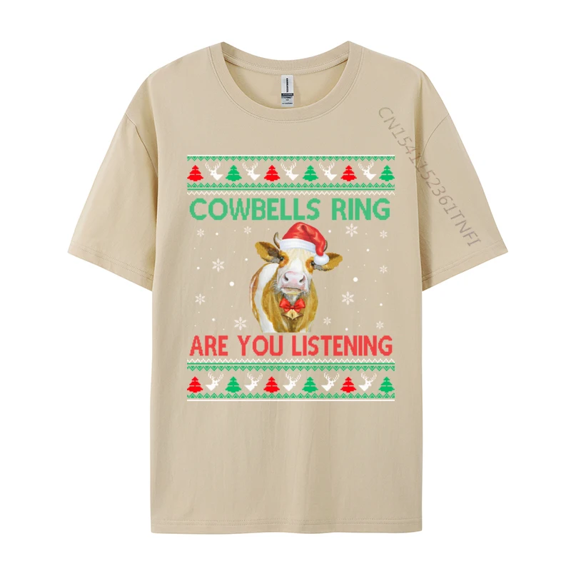 Cowbells Ring Are You Listening Funny Christmas Ugly Sweater T-Shirt Aesthetic Camisas Men Harajuku Shirt Slim Fit Tshirt