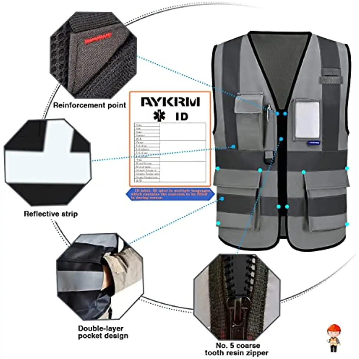 Uniforme Hi Vi en maille respirante, moulage de tissu, glaçage de sécurité, sécurité du signal, moto glaçure, cavalier d\'outils