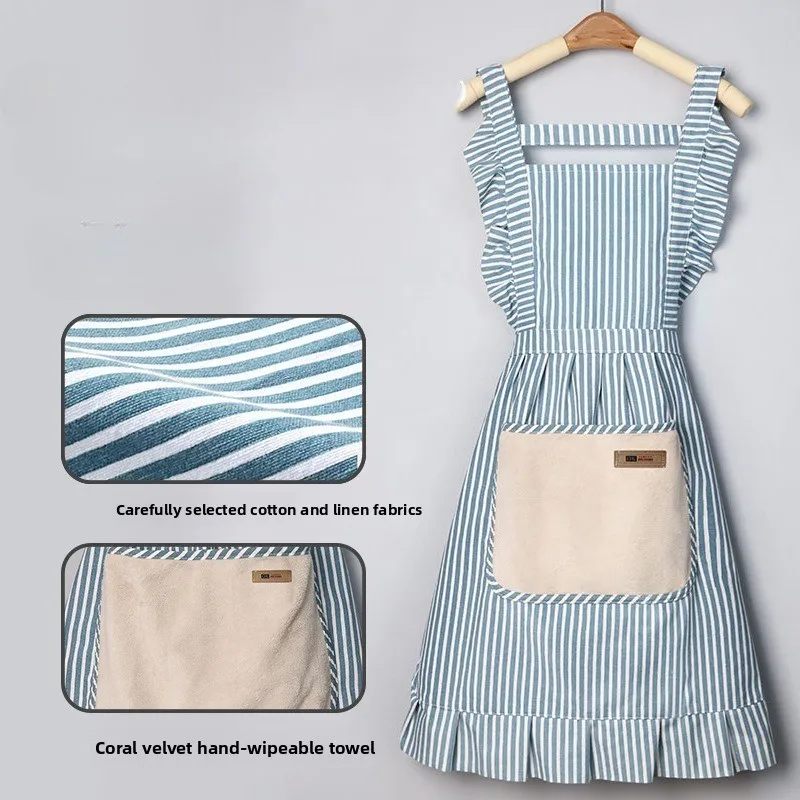 

High Aesthetic Lace Apron, Household Anti Fouling and Dirt Resistant Kitchen Apron, Hand Erasable Cotton Linen Sleeveless Aprons