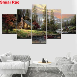 5 Panel Mountain River Tree pełne kwadratowe okrągły diamentowy haftowana mozaika diamentowe zestaw malarski home decor