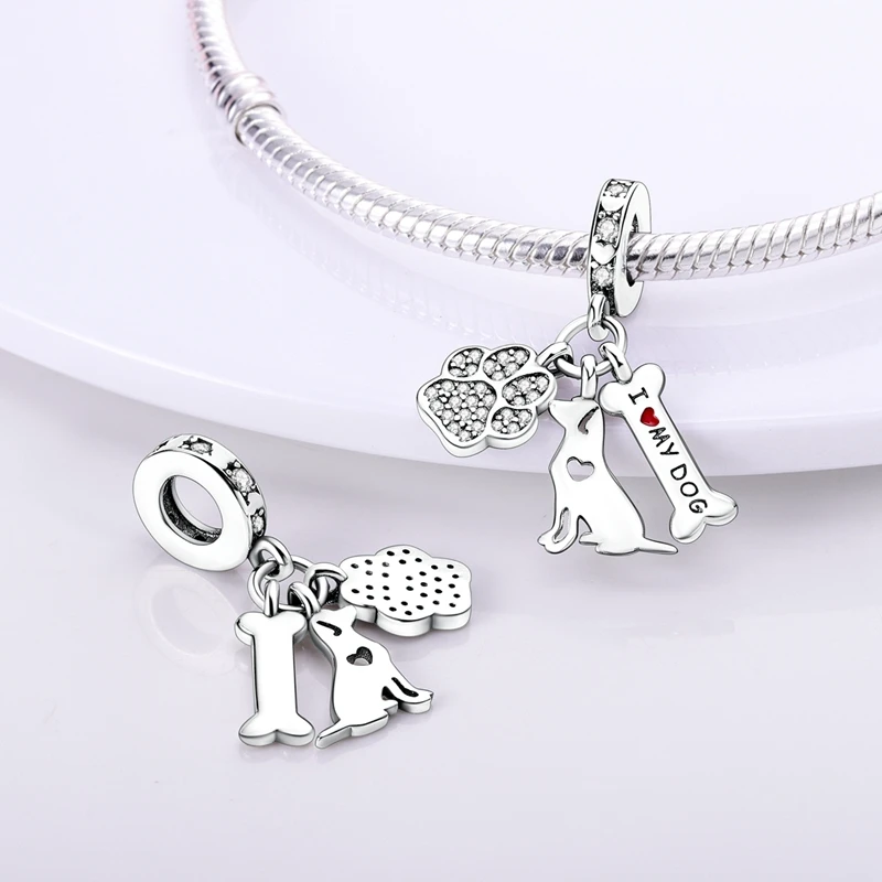 Animals Series Charms 925 Sterling Silver Cute Dog Cat Pets Beads Fit Original Bracelet DIY Pendants Fashion Jewelry Woman Gift