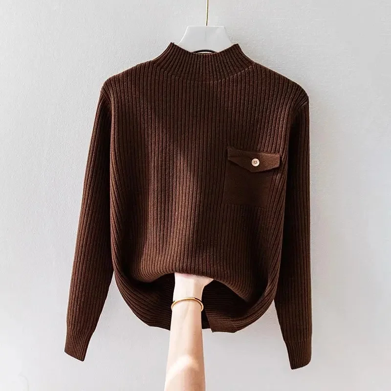 Elegant Solid Basic Knitted Tops Women Turtlneck Sweater Long Sleeve Casual Slim Pullover Korean Fashion Simple Chic Clothes