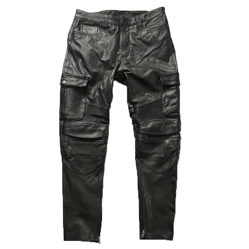 Multi-color customization Men's motorcycle leather trousers multi-pocket cowhide pants