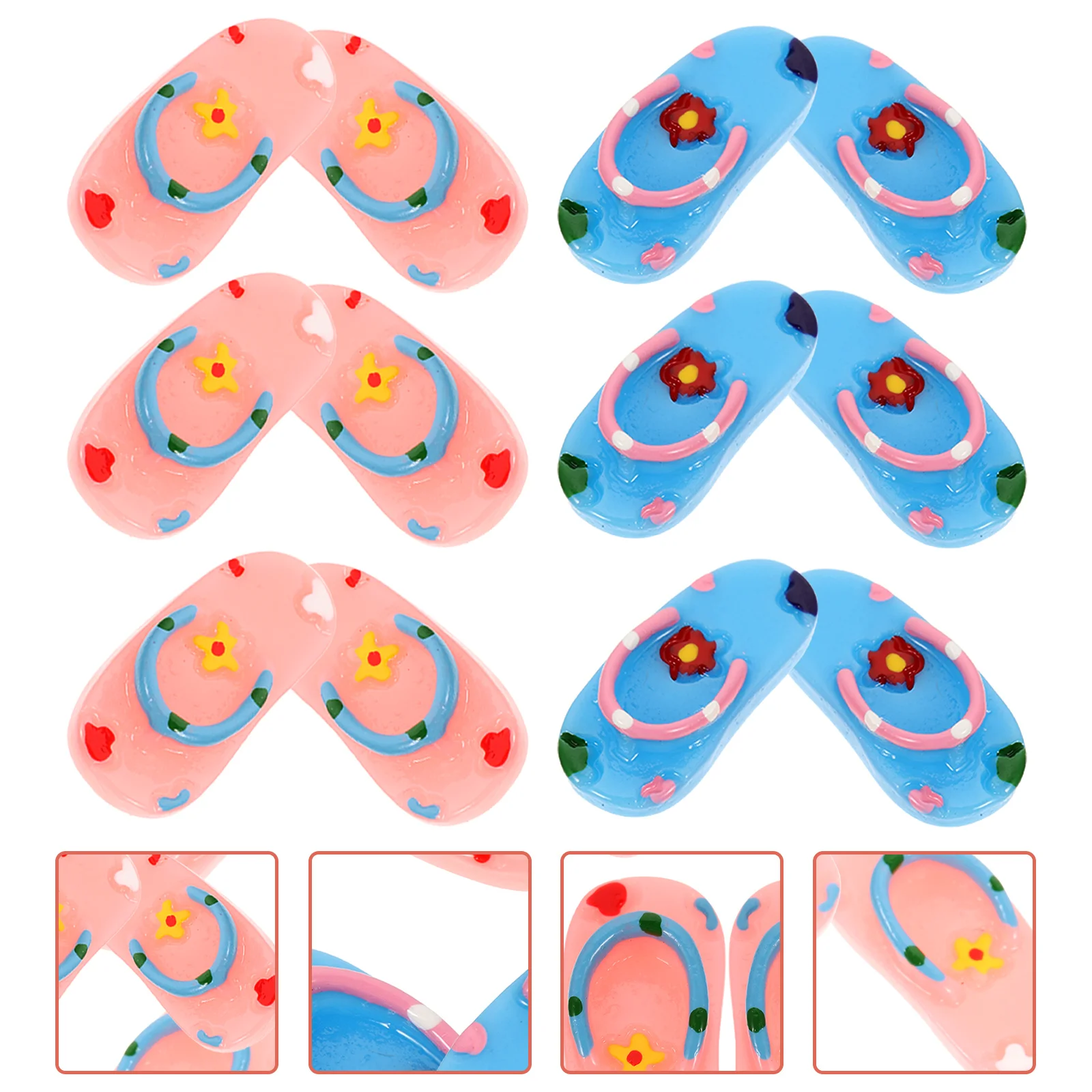 6 Par Miniaturowych Kapci Plażowych Hawajskich Ozdób Żywicznych Sandałów Kapci Mini Dekoracja Domu Rekwizyty Sceniczne Symulacja