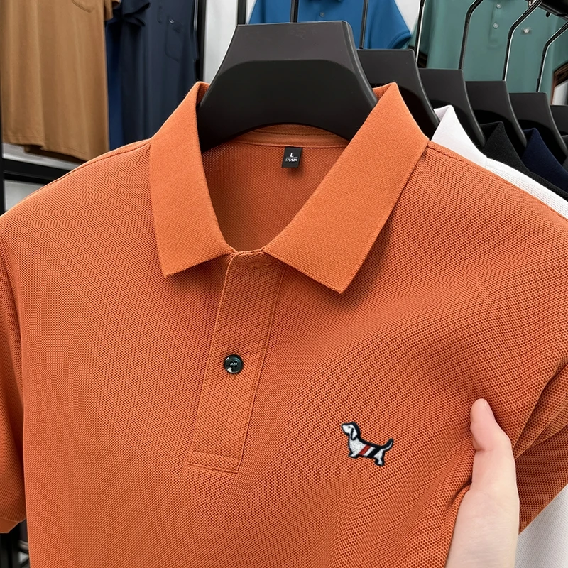 

Мужская роскошная брендовая рубашка-поло из 100% хлопка с принтом, хит продаж, летняя деловая повседневная толстовка с короткими рукавами, удобная футболка с лацканами