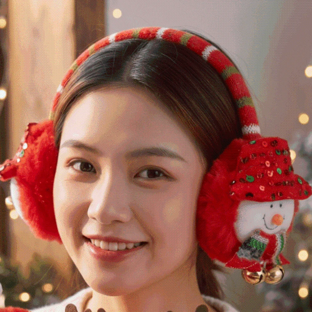 Soft Fabric Christmas Earmuff Sequin Detail Bright Red Winter Ear Warmer Festive Design Elastic Band Cartoon Santa Headband